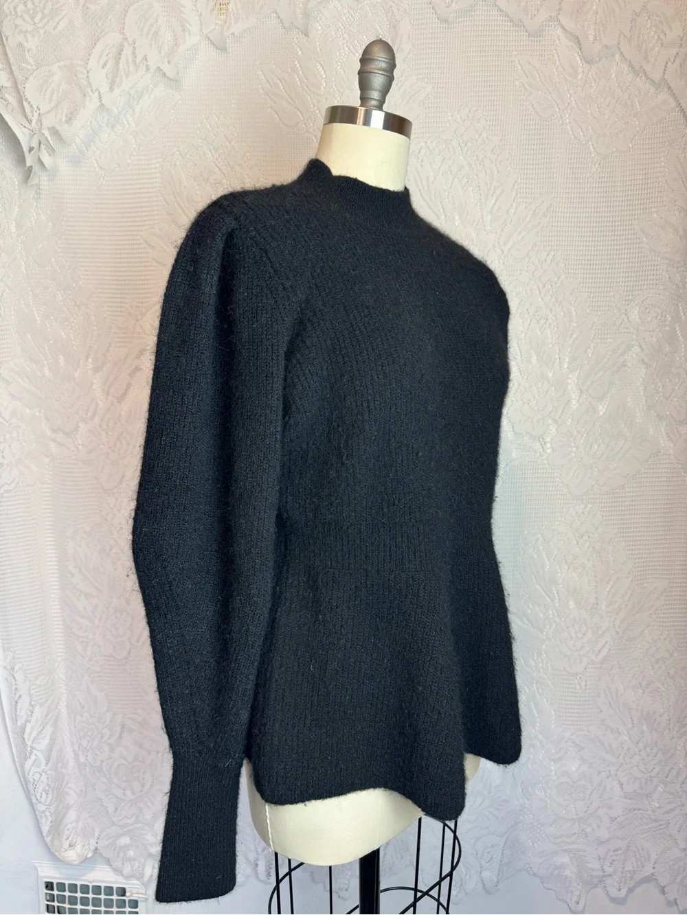 H&M Black Puff Sleeve Peplum Alpaca Sweater